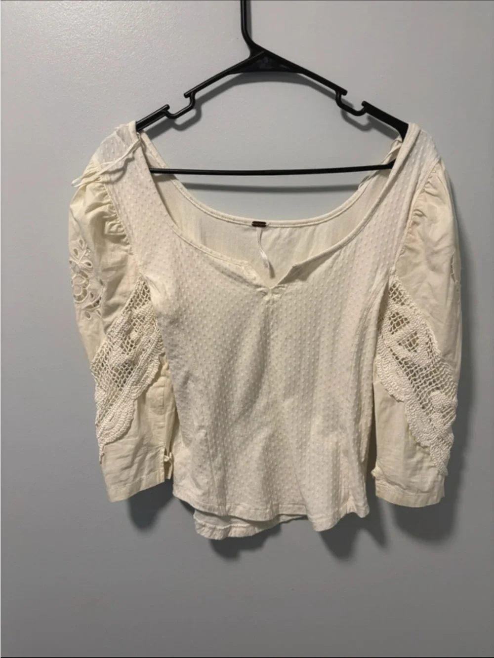 Free People Cream Crochet & Lace Scoop Neck Top